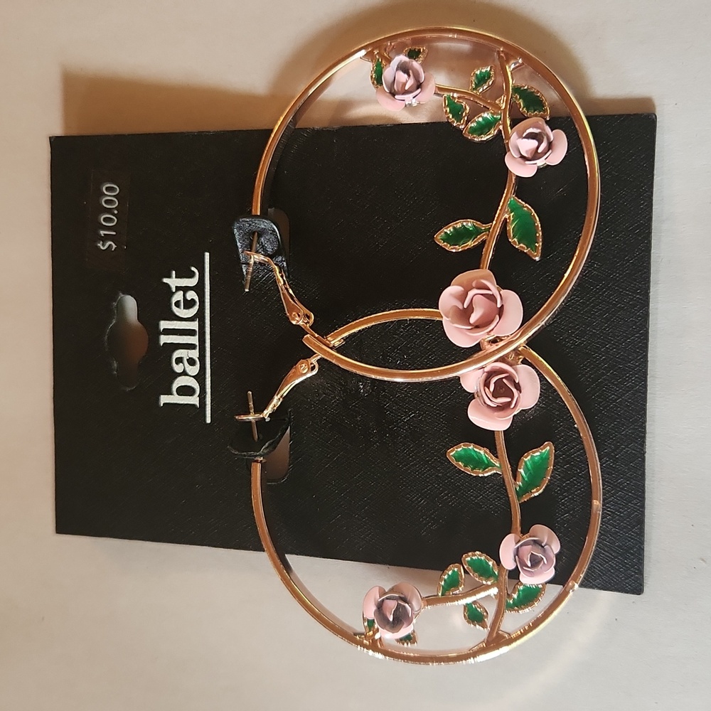 Rose Hoop Earrings NWT